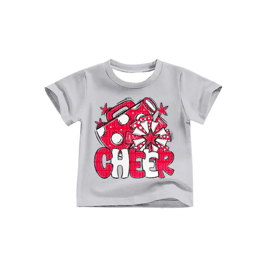 8.13 Preorder (moq 5)Baby Girls Red White Cheer Team Short Sleeve Tee Shirts Tops