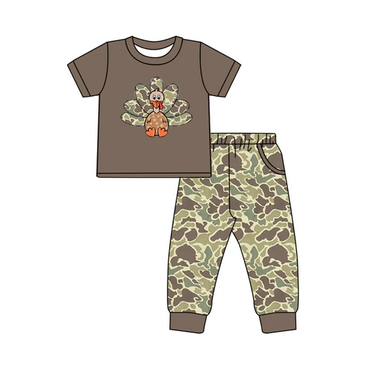 8.13 Preorder(moq 5) Baby Boys Brown Thanksgiving Turky camo Top Pants Outfits Sets