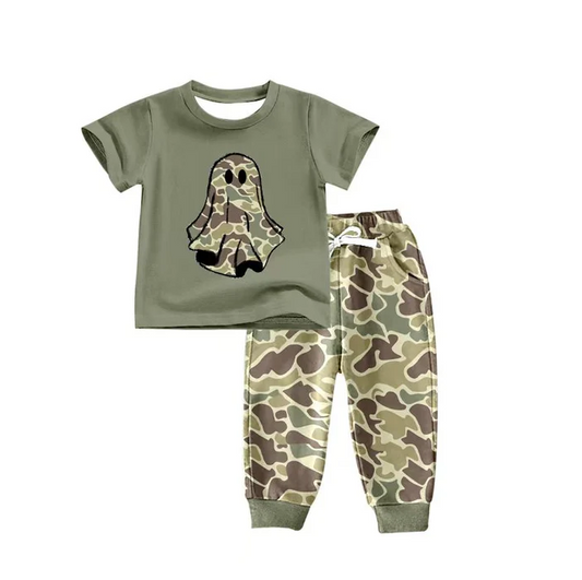 8.13 Preorder(moq 5) Baby Boys Green Halloween Ghost camo Top Pants Outfits Sets