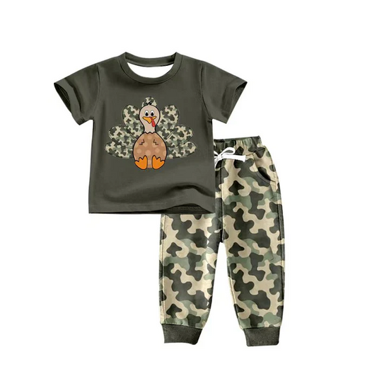 8.13 Preorder(moq 5) Baby Boys Thanksgiving Turky camo Top Pants Outfits Sets