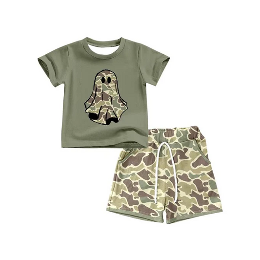 8.13 Preorder(moq 5) Baby Boys Green Halloween Ghost camo Top Shorts Outfits Sets