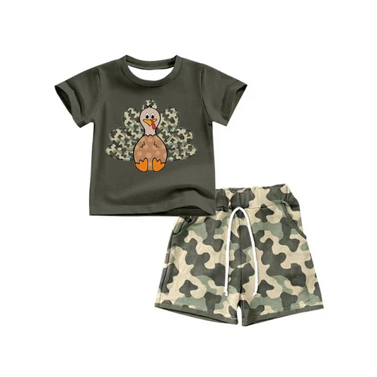 8.13 Preorder(moq 5) Baby Boys Thanksgiving Turky camo Top Shorts Outfits Sets