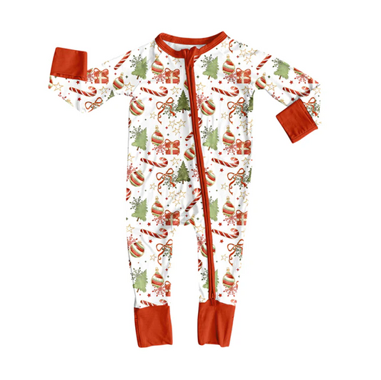 8.12 Preorder(moq 5)Baby Boys Christmas Deer Snowflake Zipper Footie Rompers