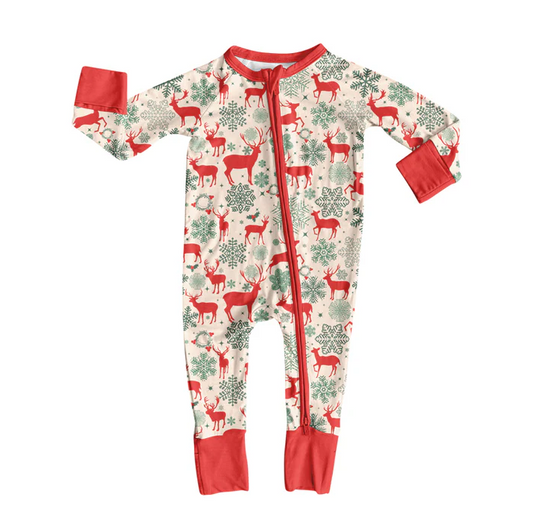 8.12 Preorder(moq 5)Baby Girls Christmas Let's Go Frog Zipper Footie Rompers