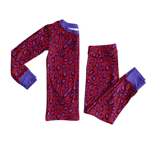 8.13 Preorder(moq 5) Baby Girls Wine Leopard Top Pants Lounge Wear Pajamas Sets