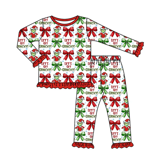 8.13 Preorder(moq 5) Baby Girls Christmas Let's Go Frog Top Pants Lounge Wear Pajamas Sets