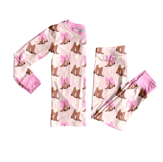 8.13 Preorder(moq 5) Baby Girls Pink Colorful Bows Top Pants Lounge Wear Pajamas Sets