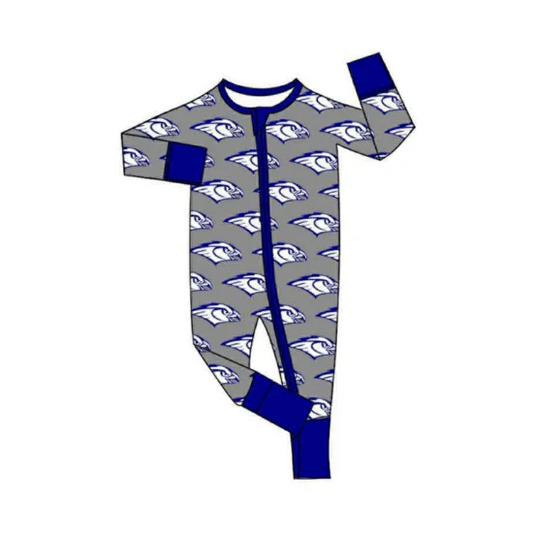 8.12 Preorder(moq 5)Baby Boys Grey Birds Team Zipper Footie Rompers