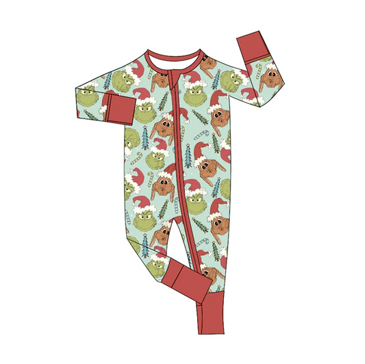 8.13 Preorder(moq 5)Baby Boys Christmas Dogs Frogs Zipper Footie Rompers