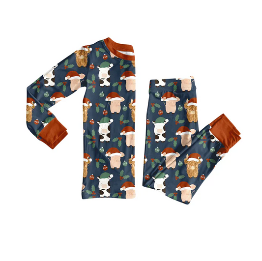 8.13 Preorder(moq 5) Baby Boys Western Christmas Cows Top Pants Lounge Wear Pajamas Sets