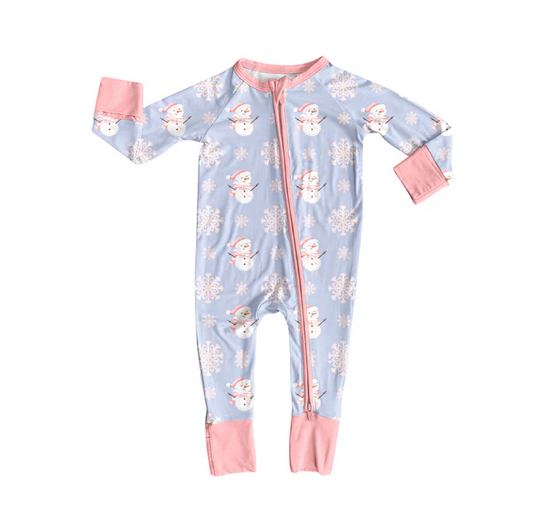 8.14 Preorder(moq 5)Baby Infant Christmas Snowman Flake Zipper Footie Rompers
