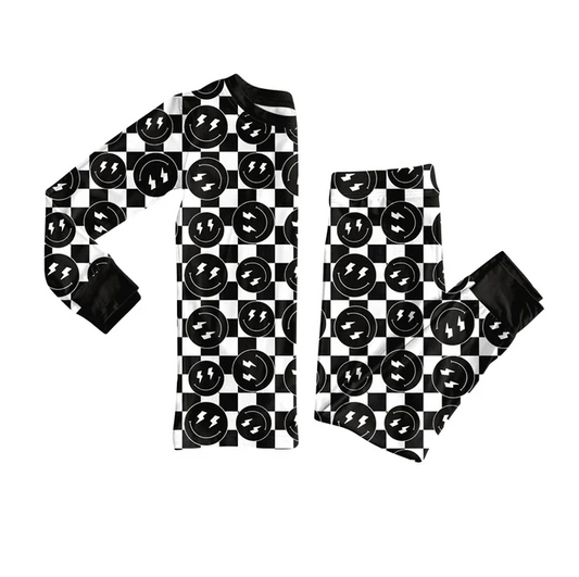 8.14 Preorder(moq 5) Baby Boys Western Black Checkered Smiles Top Pants Lounge Wear Pajamas Sets