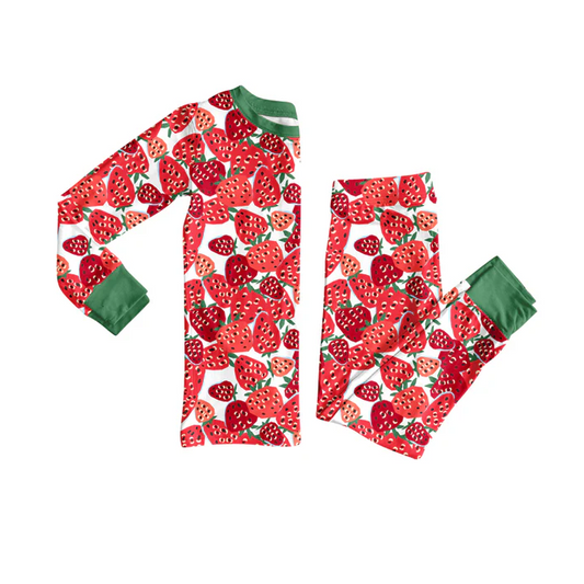 8.14 Preorder(moq 5) Baby Girls Red Strawberry Top Pants Lounge Wear Pajamas Sets