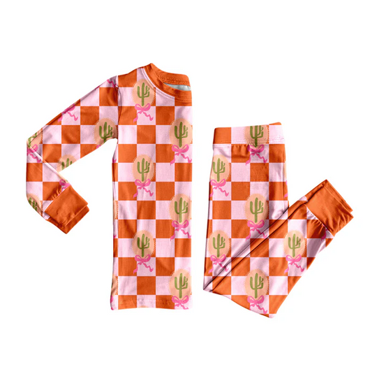 8.14 Preorder(moq 5) Baby Girls Western Pink Cactus Top Pants Lounge Wear Pajamas Sets