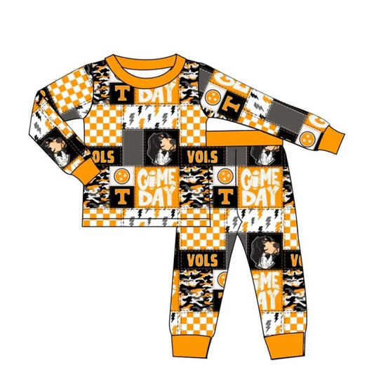8.14 Preorder moq 5 Baby Kids Gameday Vols Team Shirt Top Pants Pajamas Outfits Sets