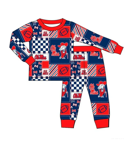 8.14Preorder moq 5 Baby Kids Ole Miss Team Shirt Top Pants Pajamas Outfits Sets