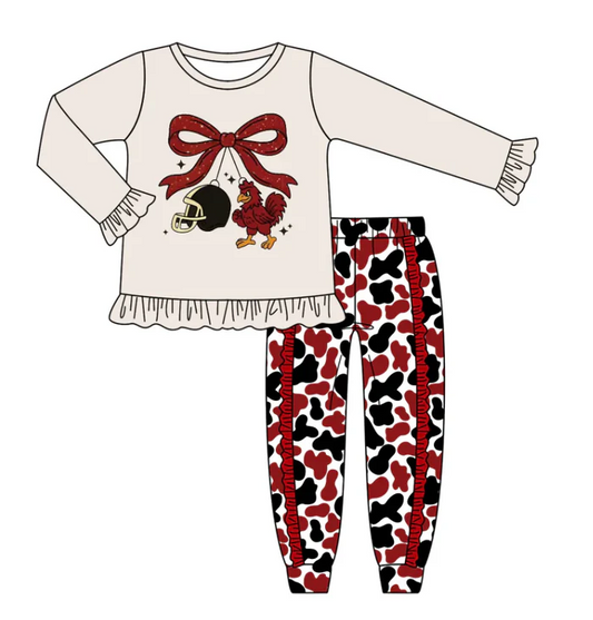 8.14 Preorder (moq 5)Baby Girls Chicken Team Top Ruffle Pants Outfits Sets
