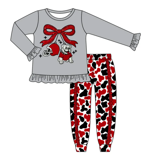 8.14 Preorder (moq 5)Baby Girls Bulldogs Team Top Ruffle Pants Outfits Sets