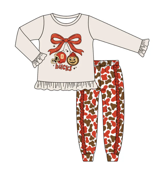 8.14 Preorder (moq 5)Baby Girls Grey Red Bucks Team Top Ruffle Pants Outfits Sets