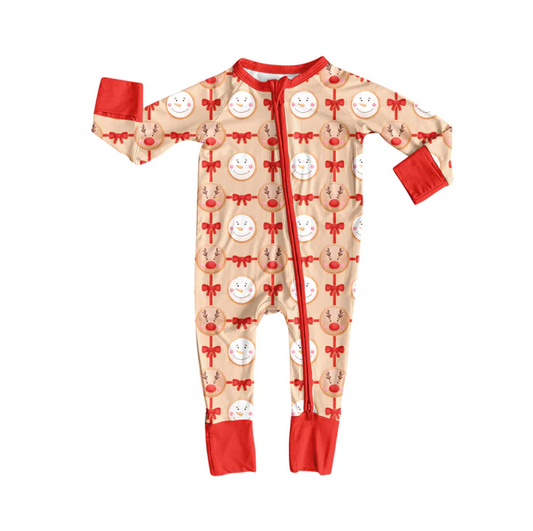8.14 Preorder(moq 5)Baby Infant Christmas Reindeer Bows Zipper Footie Rompers