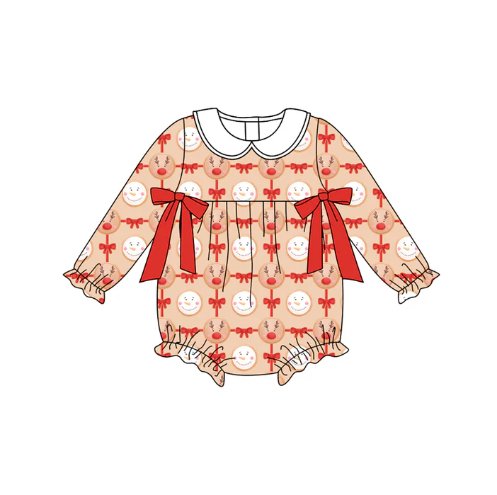 8.14 Preorder(moq 5)Baby Infant Christmas Reindeer Bows Long Sleeve Rompers