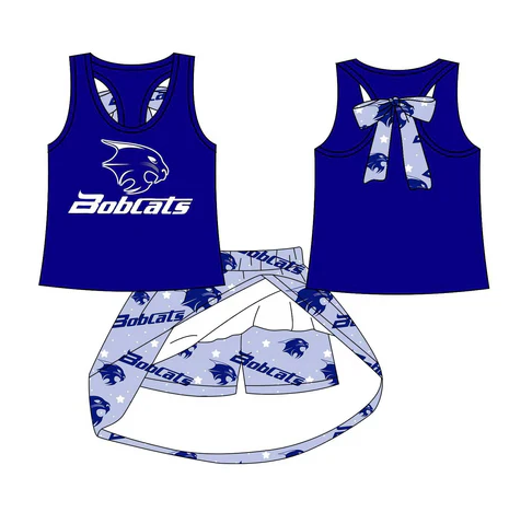 8.15 Preorder (moq 5)Baby Girls Blue Bodcats vest team Top Skirt Skort Sets