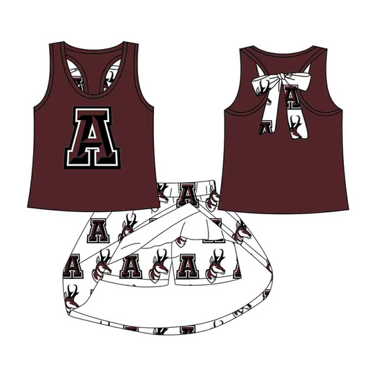 8.15 Preorder (moq 5)Baby Girls Wine A Deer vest team Top Skirt Skort Sets