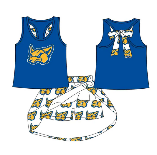 8.15 Preorder (moq 5)Baby Girls Blue Fox vest team Top Skirt Skort Sets