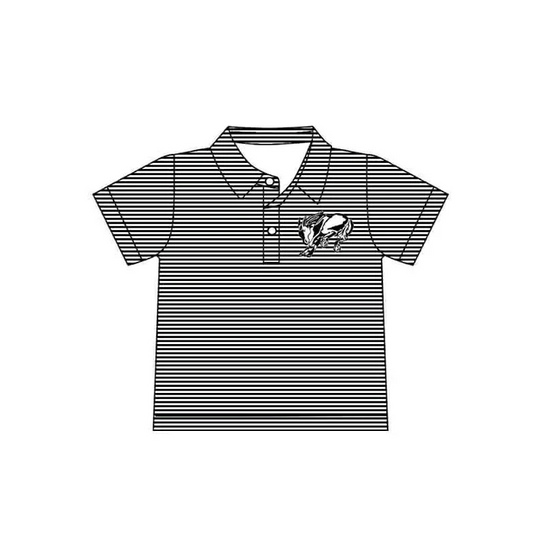 8.15 Preorder(moq 5) Baby Boys Grey Stripes Horse Team Short Sleeve Tee Pullovers Shirts Tops