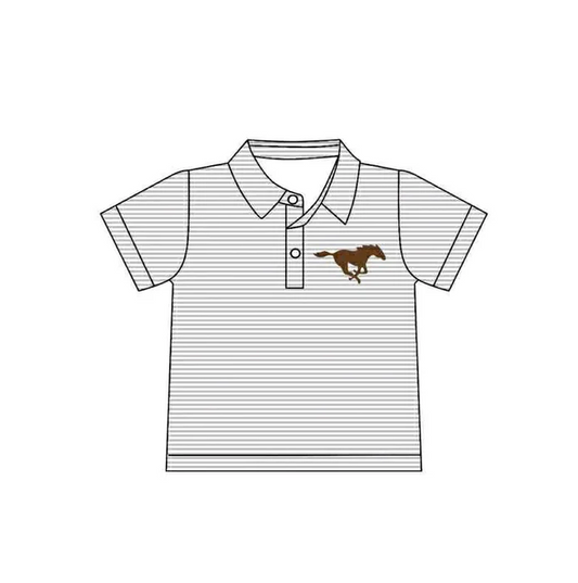 8.15 Preorder(moq 5) Baby Boys Grey Stripes Horse Team Short Sleeve Tee Pullovers Shirts Tops