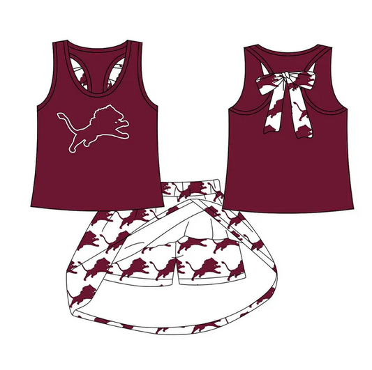 8.15 Preorder (moq 5)Baby Girls Wine Horse bow vest team Top Skirt Skort Sets