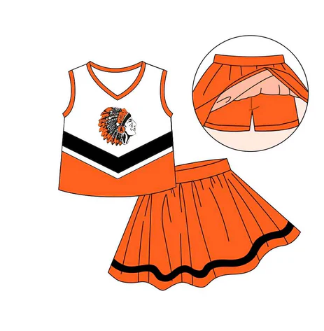 8.15Preorder (moq 5)Baby Girls Orange Indian Top Team Skorts Team Sets