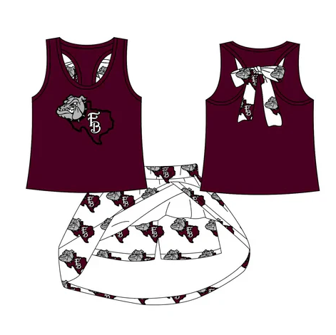 8.15 Preorder (moq 5)Baby Girls FB Dogs bow vest team Top Skirt Skort Sets