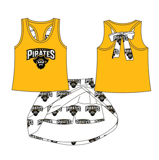 8.15 Preorder (moq 5)Baby Girls Pirates bow vest team Top Skirt Skort Sets