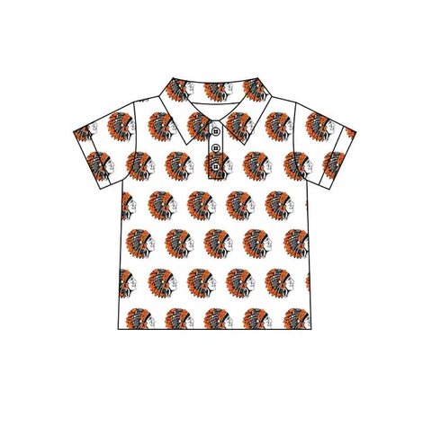 8.15Preorder(moq 5) Baby Boys Black Orange Indian Team Short Sleeve Tee Pullovers Shirts Tops