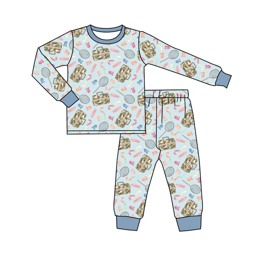 8.16 Baby Boys Blue Fishing Pajamas Clothing Sets preorder(moq 5)