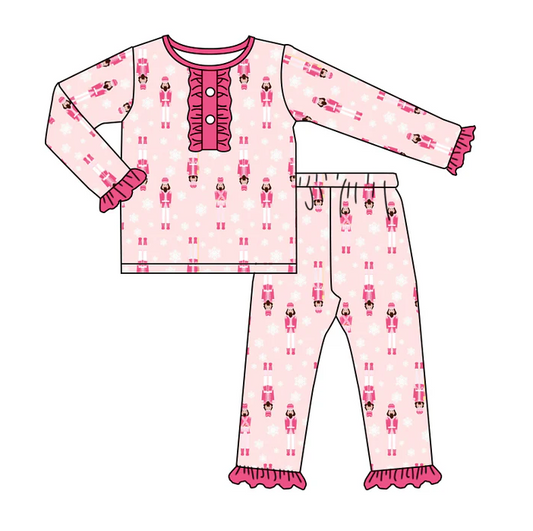 8.16 Baby Girls Christmas Pink Soldier Pajamas Clothing Sets preorder(moq 5)