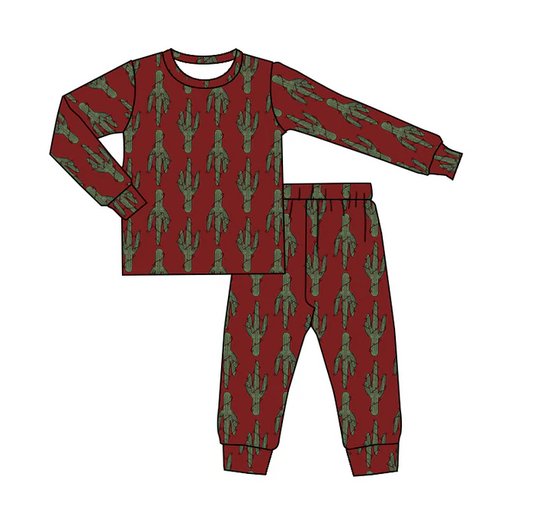 8.16 Baby Kids Western Christmas Cactus Pajamas Clothing Sets preorder(moq 5)