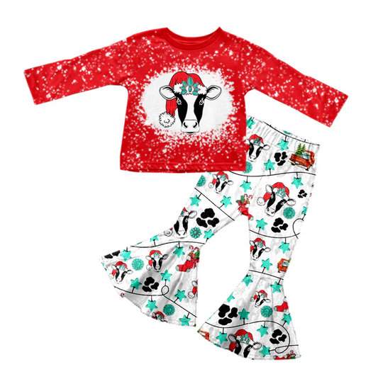 8.16 Baby Girls Red Cow Tee Shirt Bell Pants Clothing Sets preorder(moq 5)