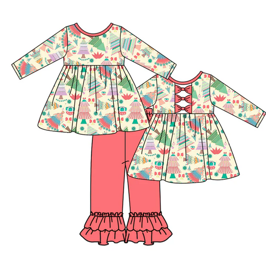 8.16 Baby Girls Christmas Tree Tunic Bow Ruffle Pants Clothing Sets preorder(moq 5)