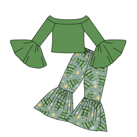 8.16 Baby Girls Christmas Tree Bell Pants Green Clothing Sets preorder(moq 5)
