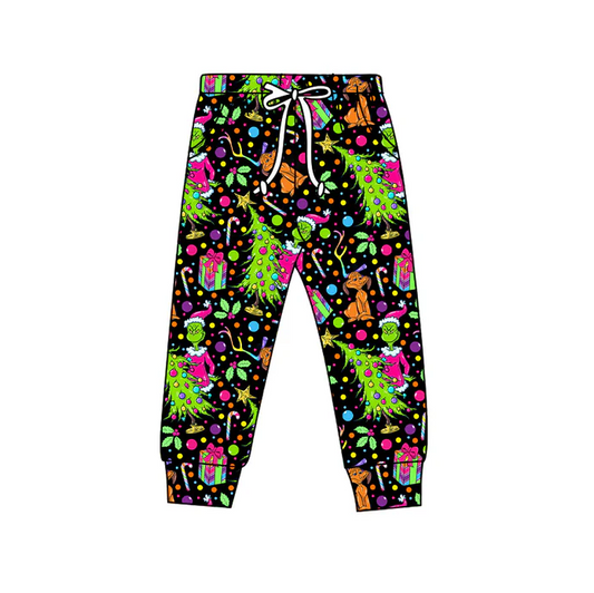 8.18 Preorder(moq 5) Baby Kids Christmas Trees Green Face Jogger Pants