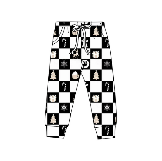 8.18 Preorder(moq 5) Baby Kids Christmas Deer Gifts Black Checked Jogger Pants