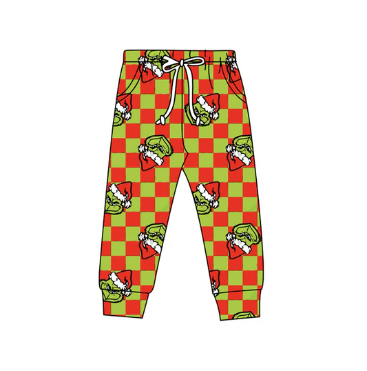 8.18 Preorder(moq 5) Baby Kids Christmas Green Face Red Checked Jogger Pants