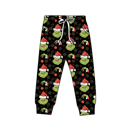 8.18 Preorder(moq 5) Baby Kids Christmas Green Face Stars Black Jogger Pants