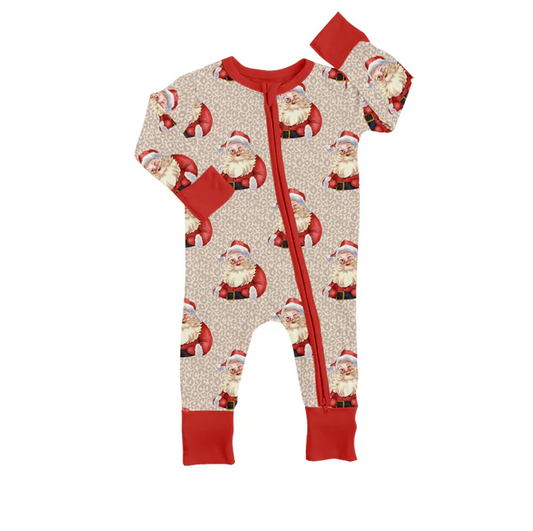 8.18 Baby Girls Christmas Leopard Santa Zip Rompers preorder(moq 5)