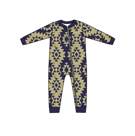 8.18 Baby Kids Navy Aztec Western Zip Rompers preorder(moq 5)