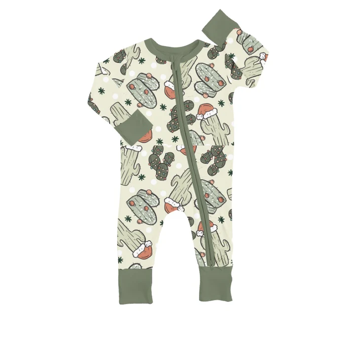 8.18 Christmas Green Baby Boys Cactus Zip Rompers preorder(moq 5)