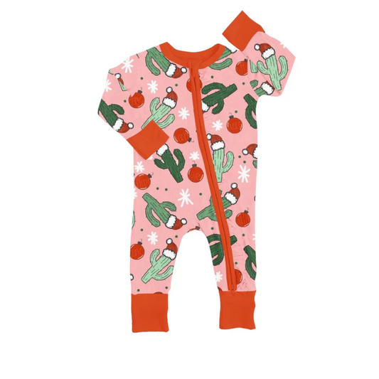 8.18 Christmas Red Baby Girls Cactus Zip Rompers preorder(moq 5)