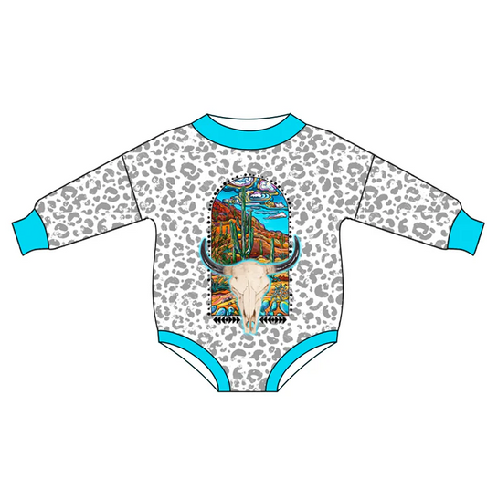 8.18 Western Leopard Baby Girls Cactus Cow Rompers preorder(moq 5)